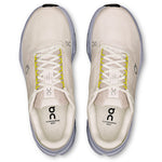 On Cloudsurfer Next women's running shoes in ivory with yellow laces, top view