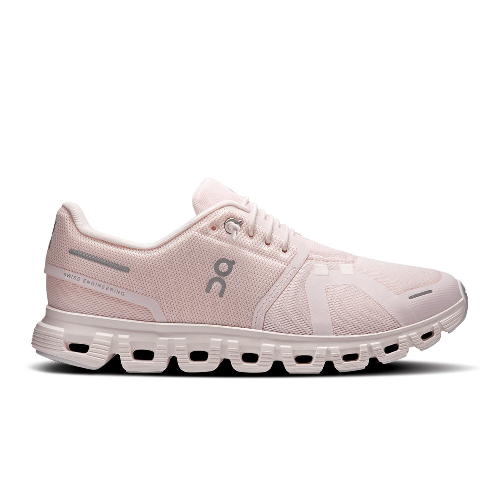 On Cloud 6 women's running shoe in light pink with distinctive cloud sole