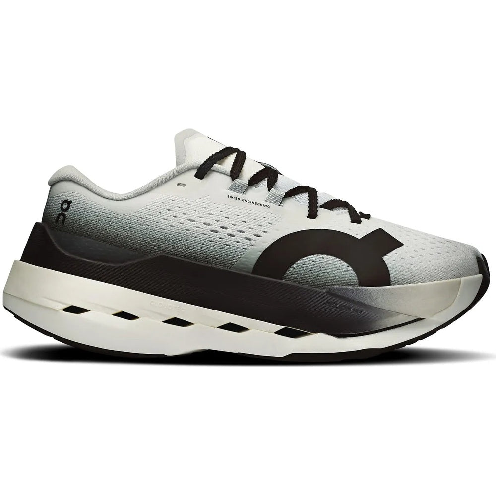 On Cloudboom Max women's running shoe in white and black colorway
