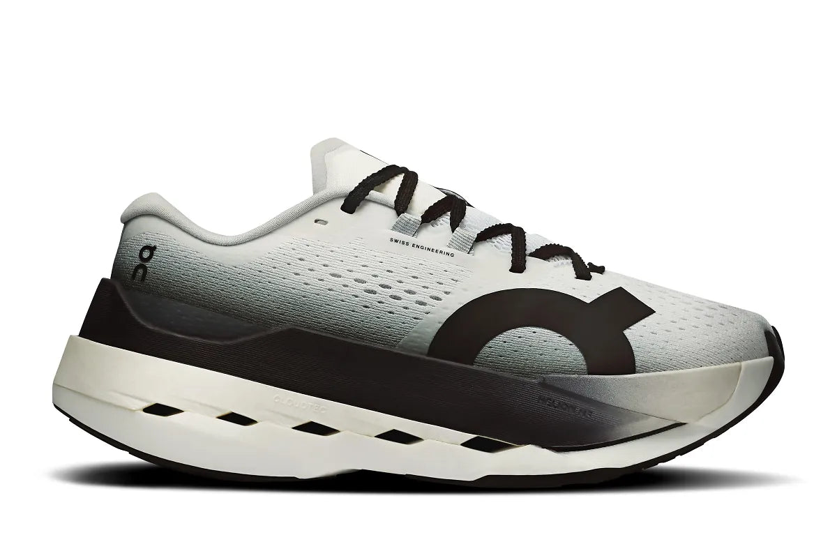 On Cloudboom Max women's running shoe in white and gray colorway
