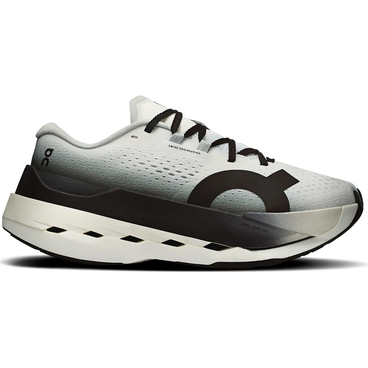 On Cloudboom Max women's running shoe in white with gray accents