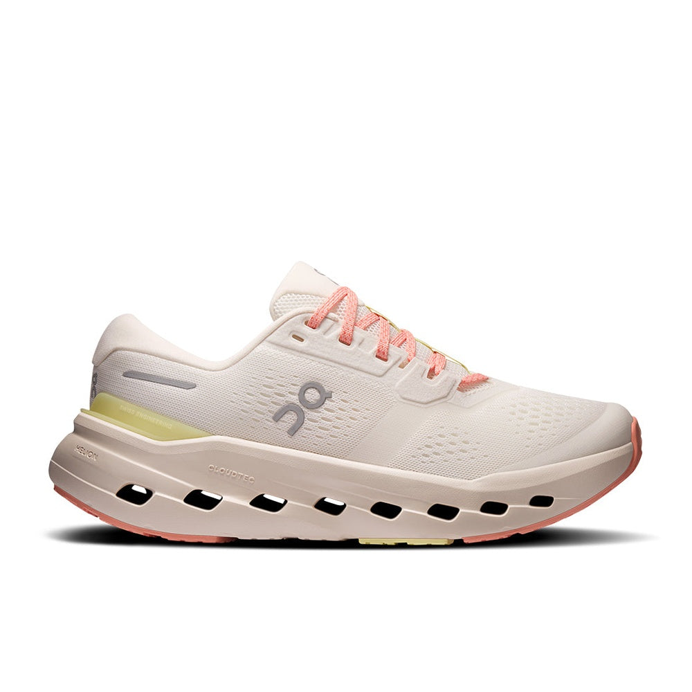 On Cloudrunner 3 running shoe in ivory with coral laces and yellow accents