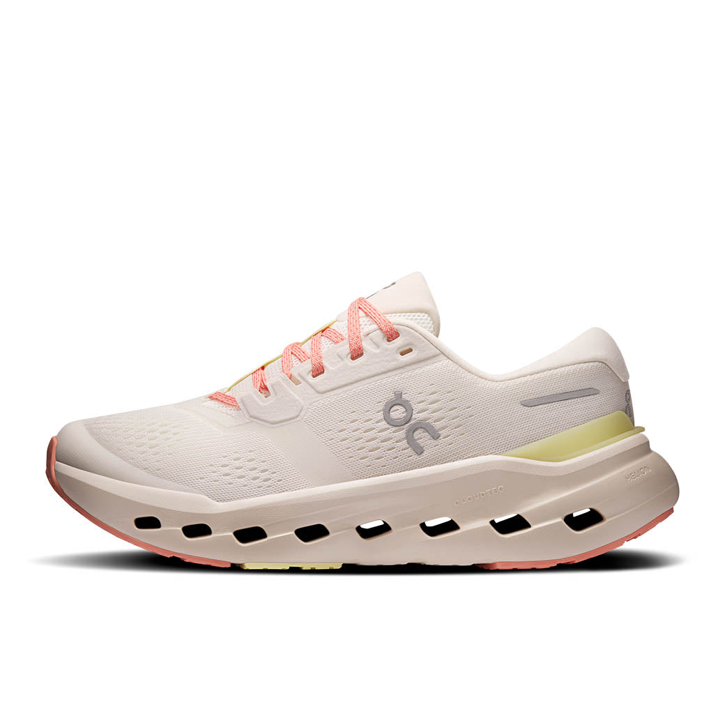 On Cloudrunner 3 running shoe in ivory with coral laces and yellow accent details