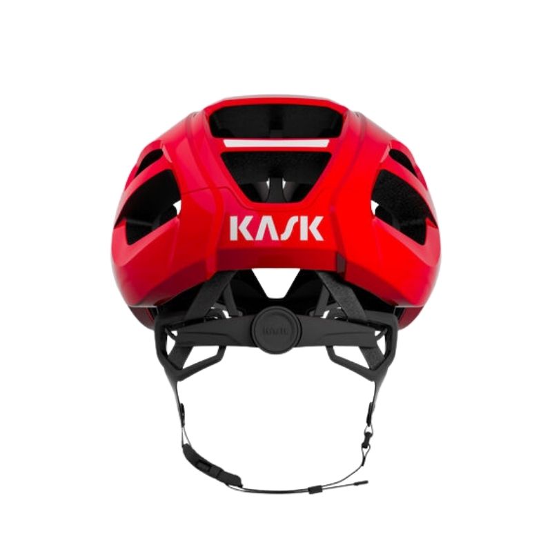 KASK Protone Icon red cycling helmet rear view on white background