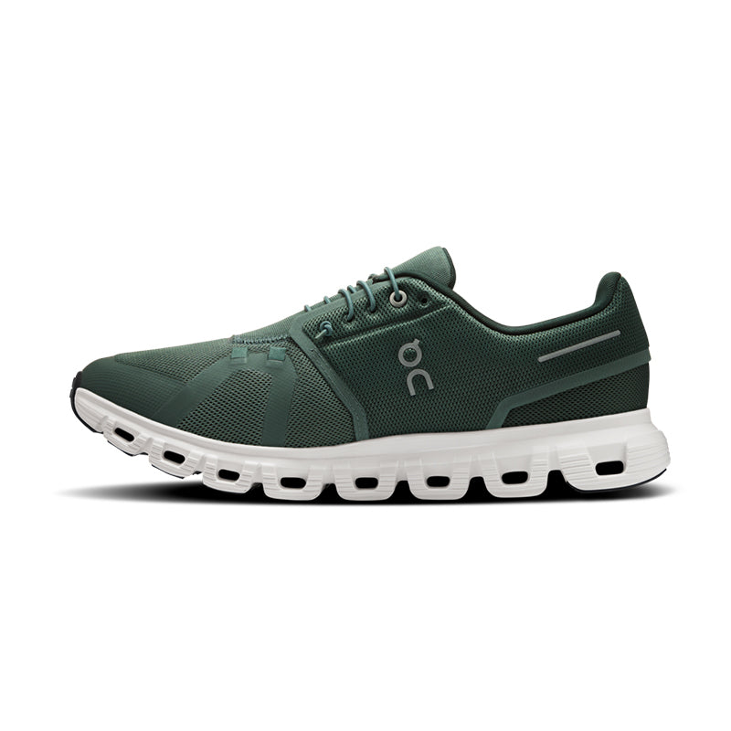 On Cloud 6 men's running shoe in forest green with white sole