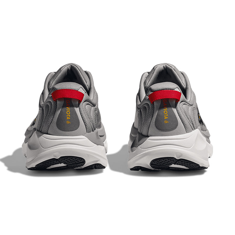 Hoka Gaviota 6 men's running shoes in stellar grey colorway, rear view