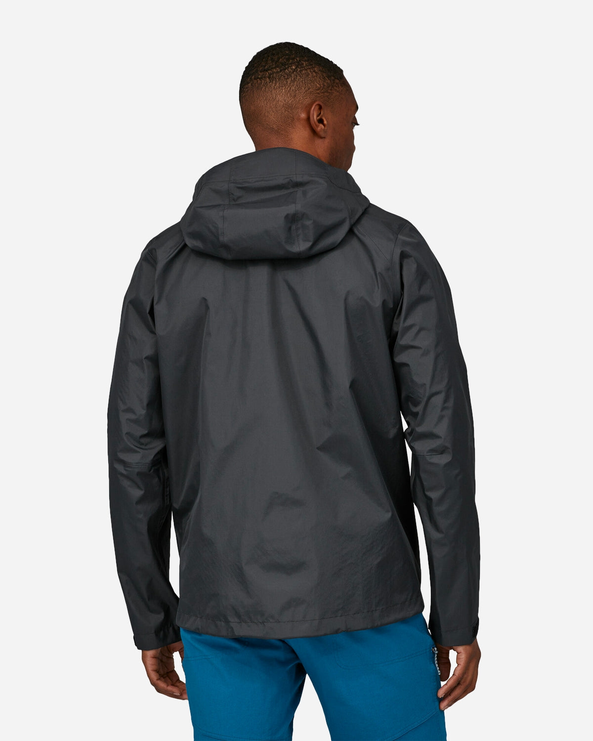 Patagonia Men's Torrentshell 3L Jacket in black, rear view on male model