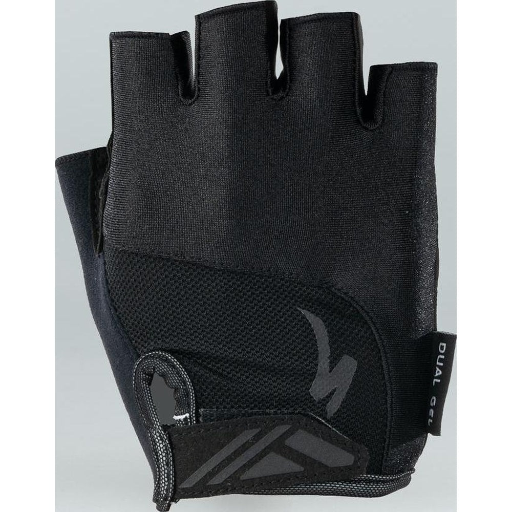 Specialized Dual Gel fingerless cycling gloves in solid black, palm view