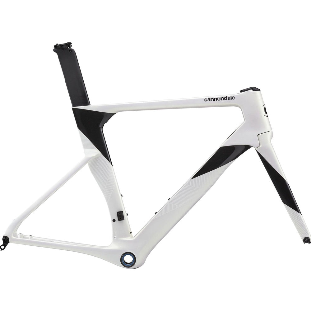 Cannondale SystemSix aerodynamic carbon bike frame in white with black accents