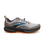 Brooks Cascadia 16 men's trail running shoe in gray with blue and orange accents