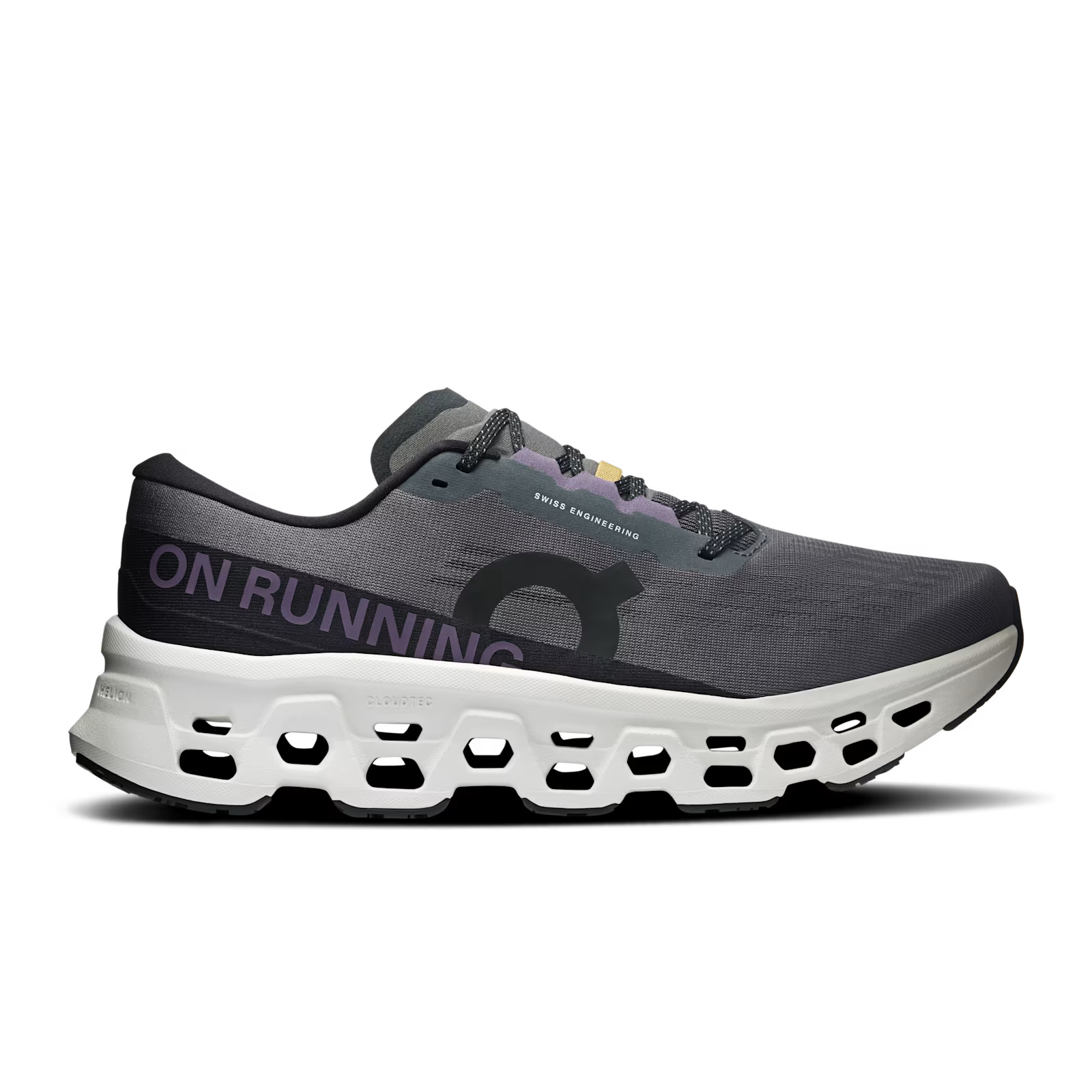 On Cloudmonster 3 running shoe in Eclipse/Frost colorway with distinctive CloudTec sole
