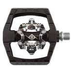 Origin8 dual clipless mountain bike pedal with black platform and silver hardware