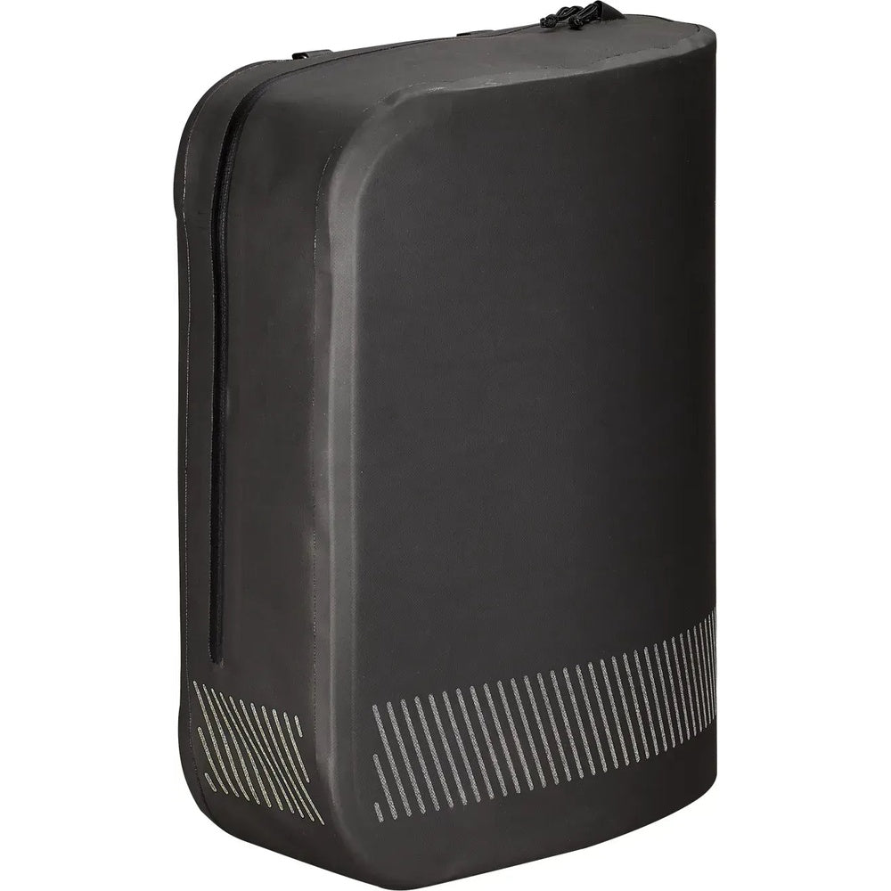 Specialized Tailwind black left pannier with ventilation slots on clean white background