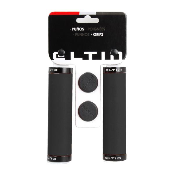 Eltin black silicone bike grips with packaging and end caps