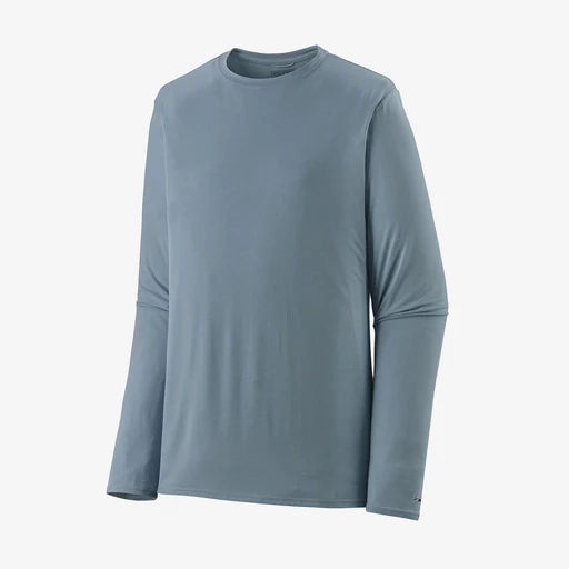 Patagonia men's long sleeve crew neck shirt in blue-gray color