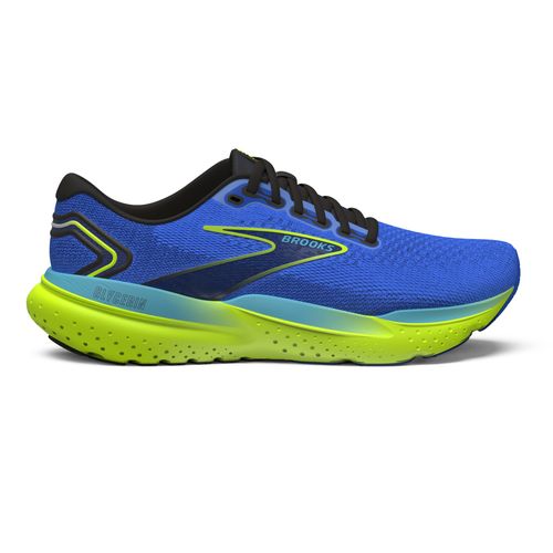 Brooks Glycerin 21 men's running shoe in blue with bright green sole