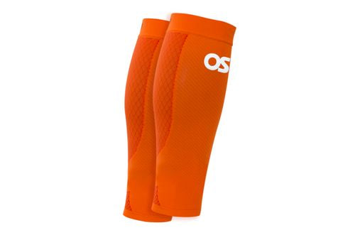 OS1st CS6 Performance Calf Sleeve in orange color with white logo branding