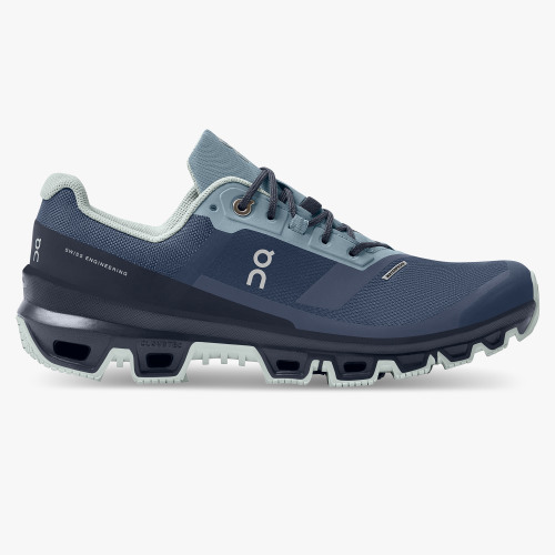 On Cloudventure Waterproof running shoe in navy blue with distinctive cloud sole technology