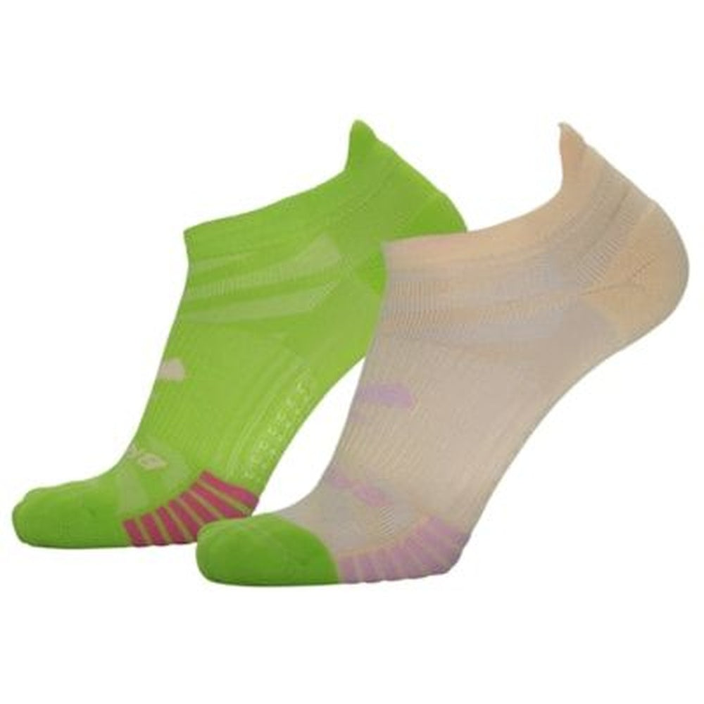 Brooks Ghost Lite No Show socks in lime green and sand cream, two-pack set