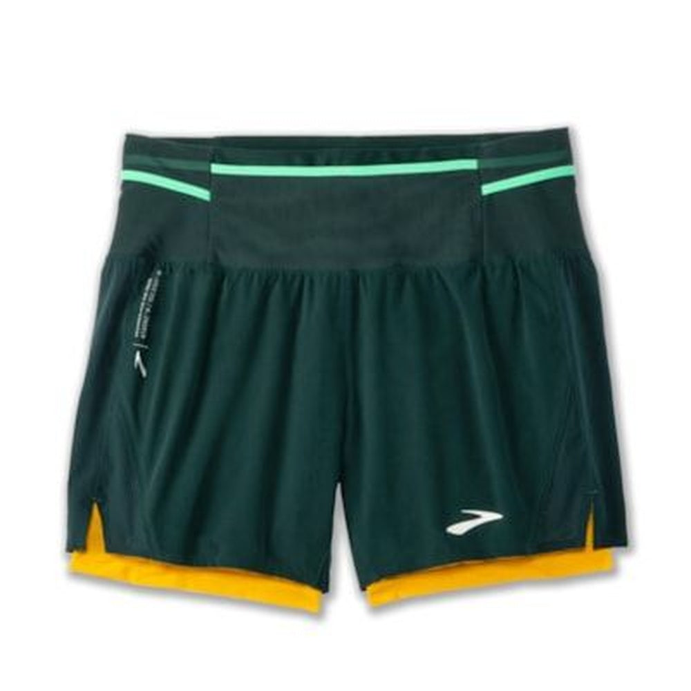 Brooks High Point 5-inch 2-in-1 running shorts in Carbon Lemon Chrome colorway