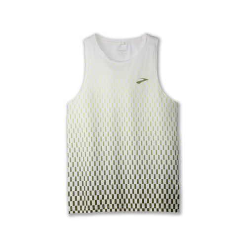 Brooks Atmosphere Singlet Men's 2.0 in white with interval gradient checkerboard pattern