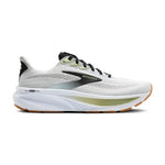 Brooks Ghost 17 men's running shoe in white, black, and olive green colorway