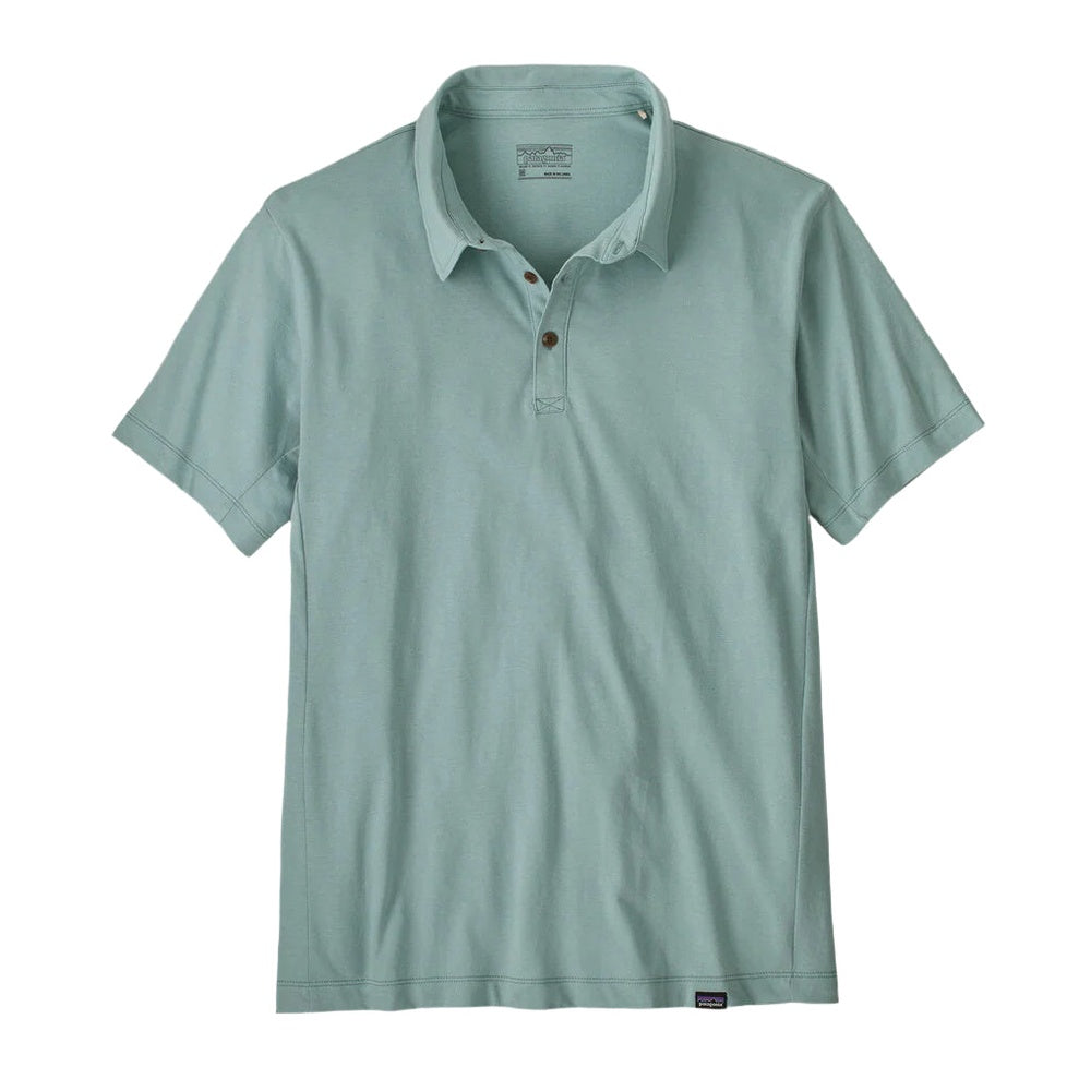 Patagonia men's essential polo shirt in sage green with collar and buttons