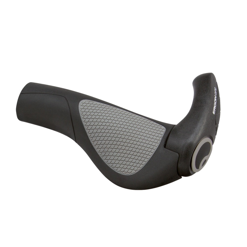 Ergon GP2 bicycle handlebar grips in black and gray with textured palm support