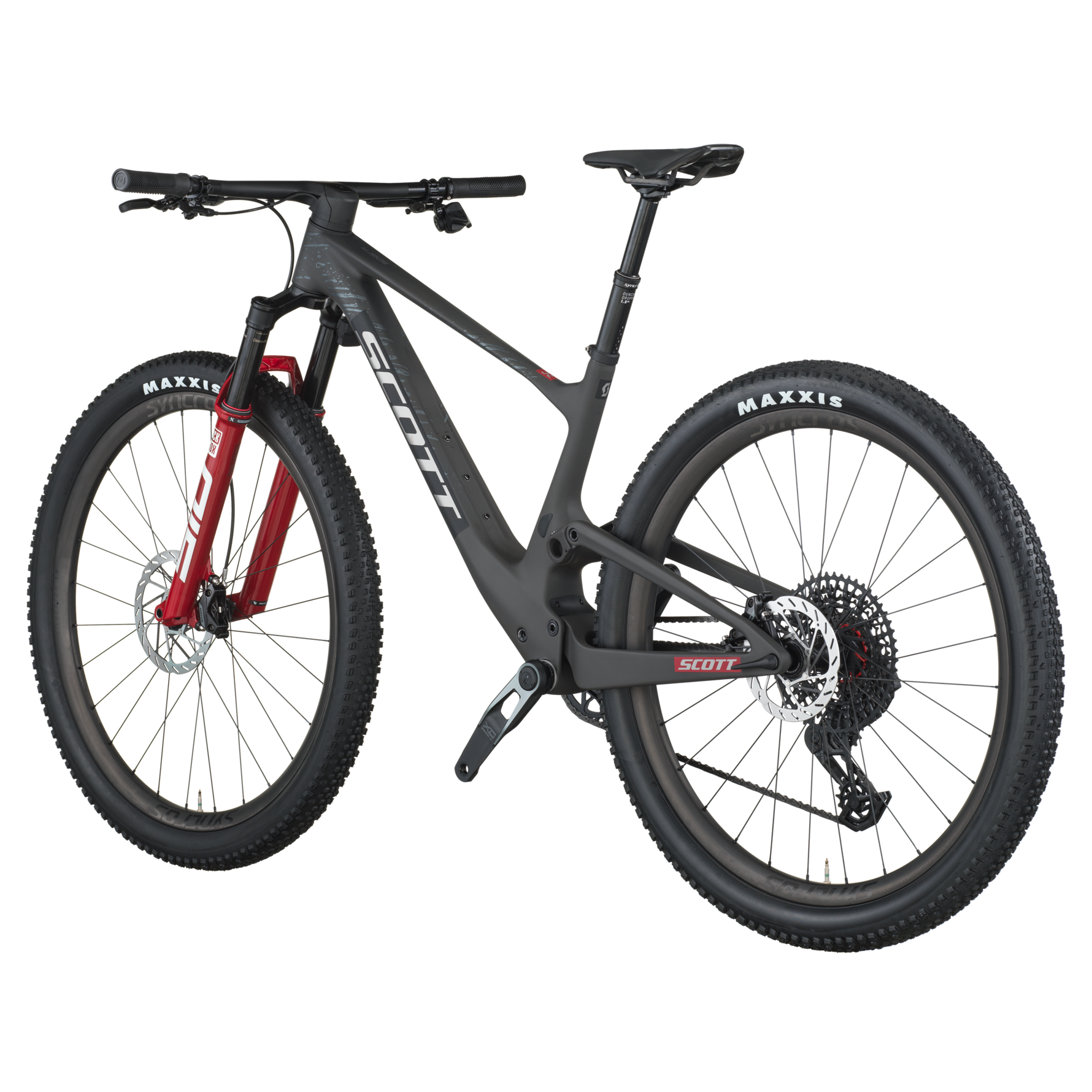 Scott Spark RC World Cup mountain bike in carbon black with red suspension fork