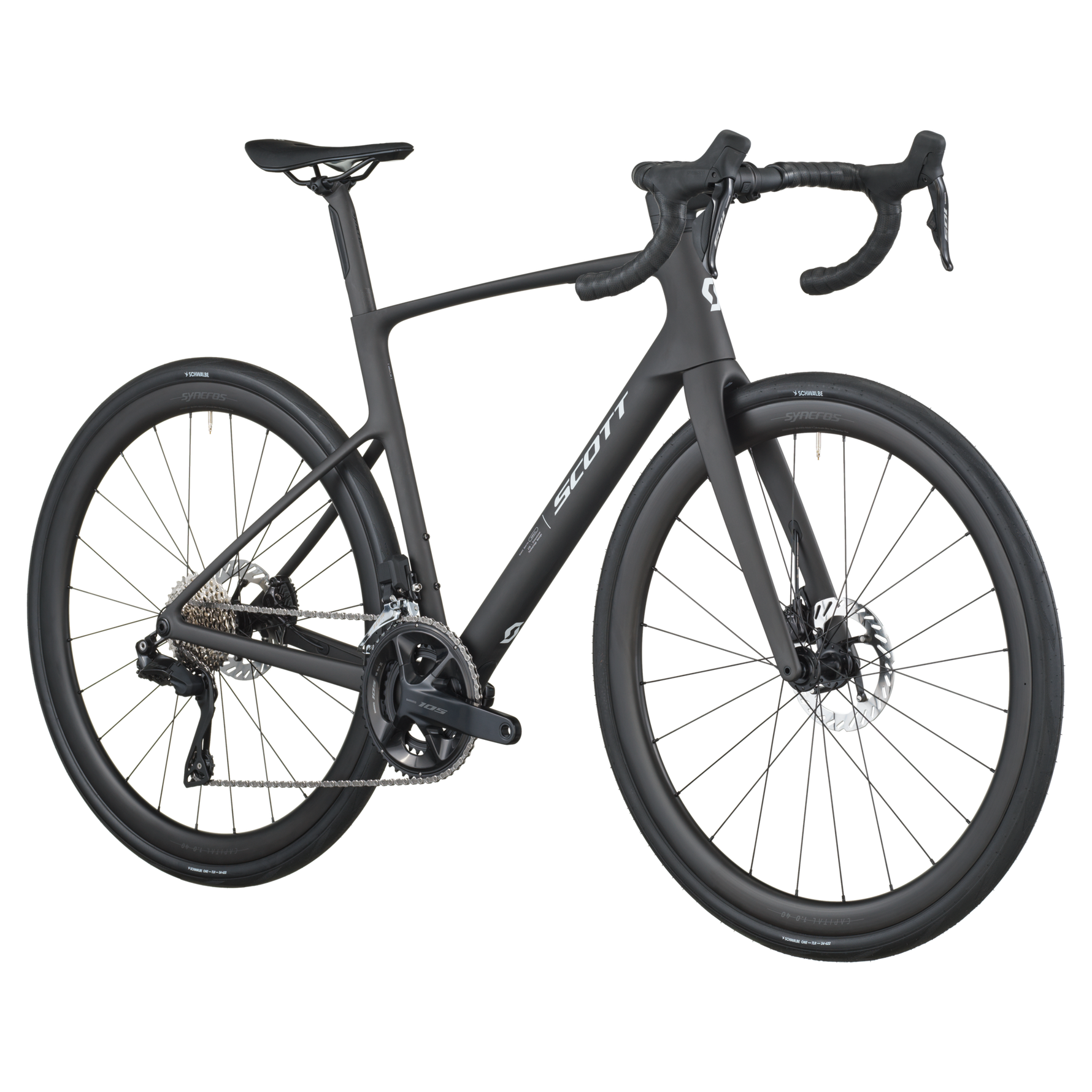 Scott Addict 30 road bike in carbon black with aerodynamic frame and disc brakes