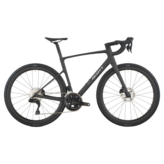 Scott Addict 30 road bike in carbon black with drop handlebars and disc brakes
