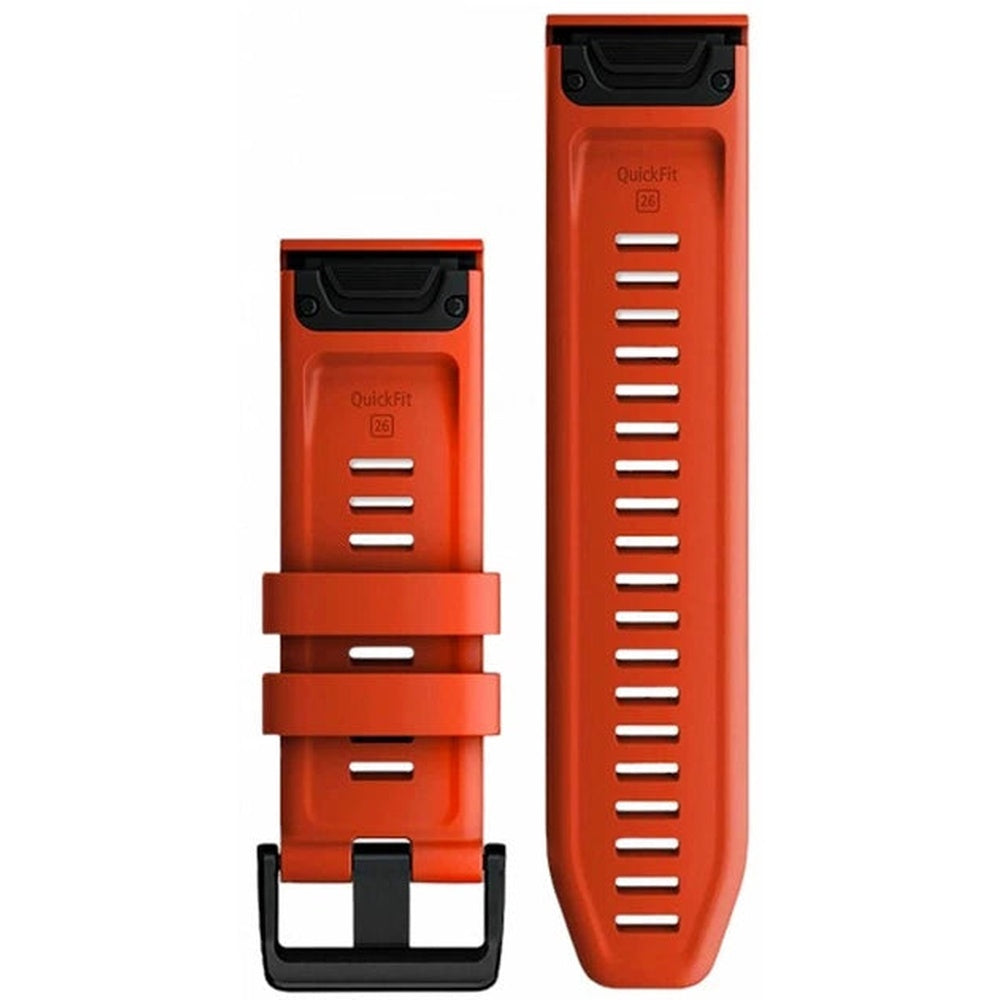 Garmin QuickFit 26 watch band in flame red silicone with black buckle