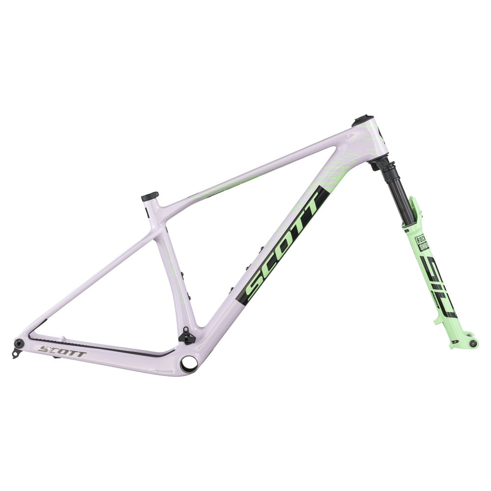 Scott Scale RC World Cup HMX bike frame in hush purple with green fork