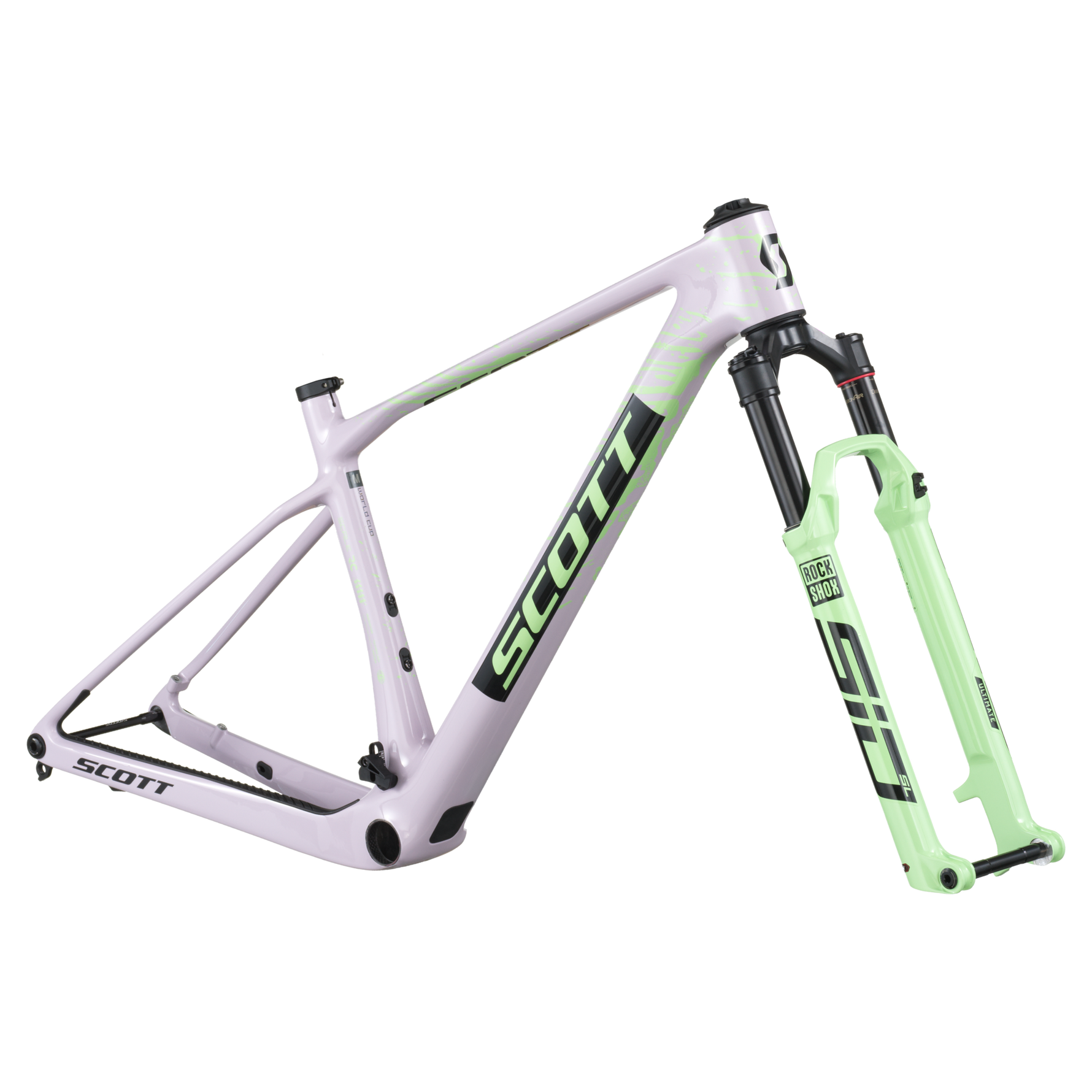 Scott Scale RC World Cup HMX mountain bike frame and RockShox fork in hush purple
