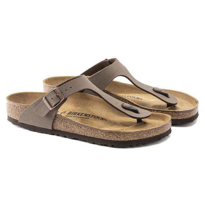 Birkenstock Gizeh Birkibuc sandals in mocha brown with cork footbed
