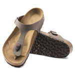 Birkenstock Gizeh Birkibuc sandals in mocha showing footbed and sole