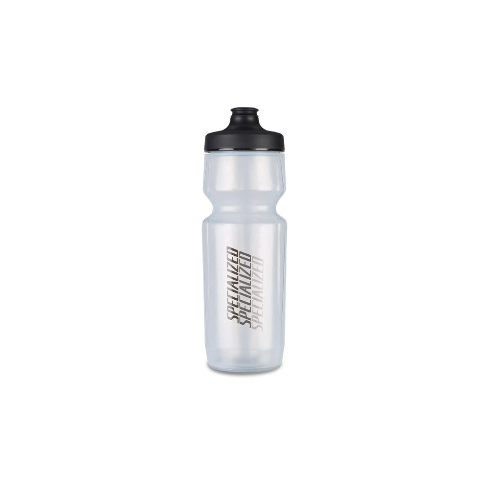 Specialized Purist Hydroflo water bottle, 23 oz, clear transparent body with black cap