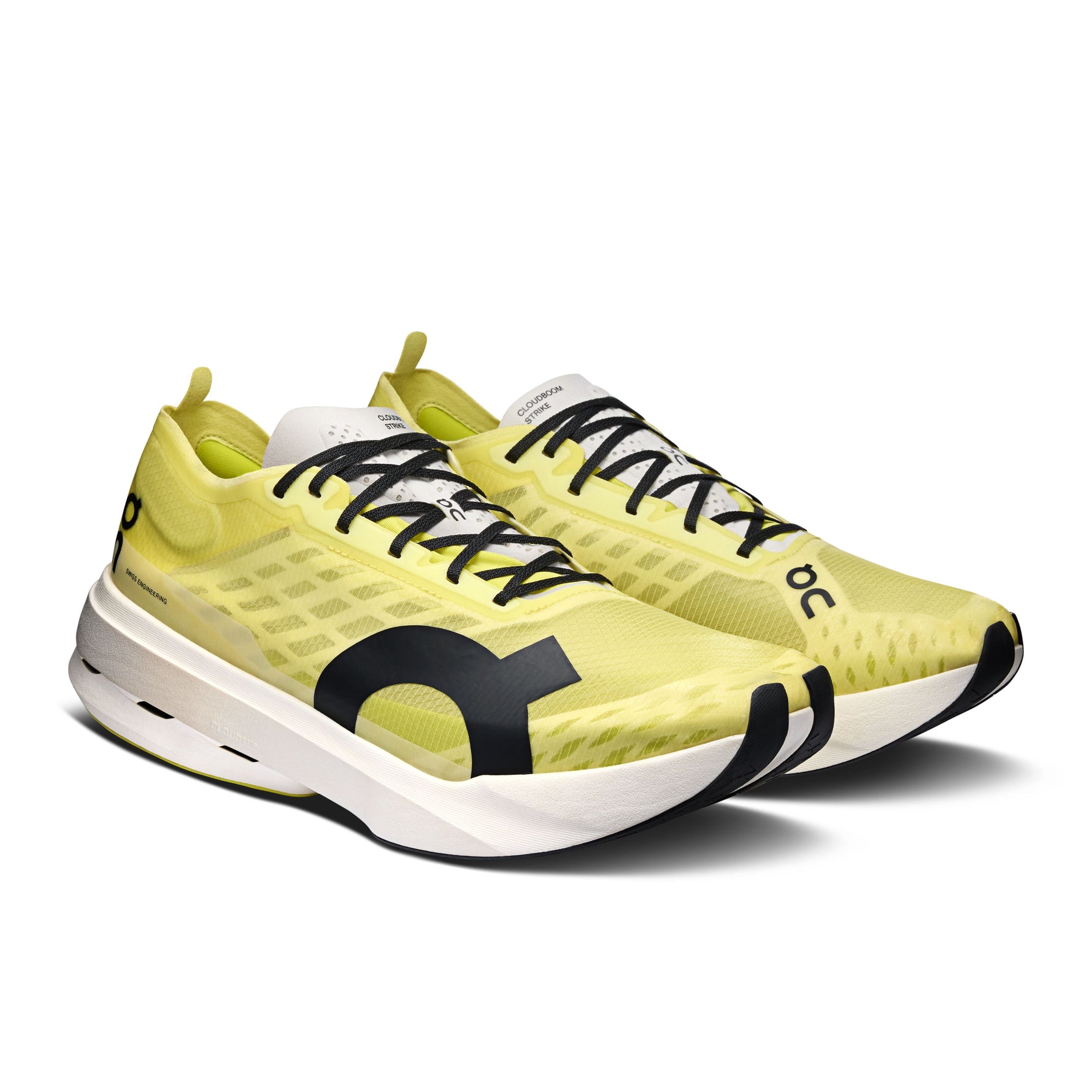 On Cloudboom Strike running shoes in bright limelight yellow colorway