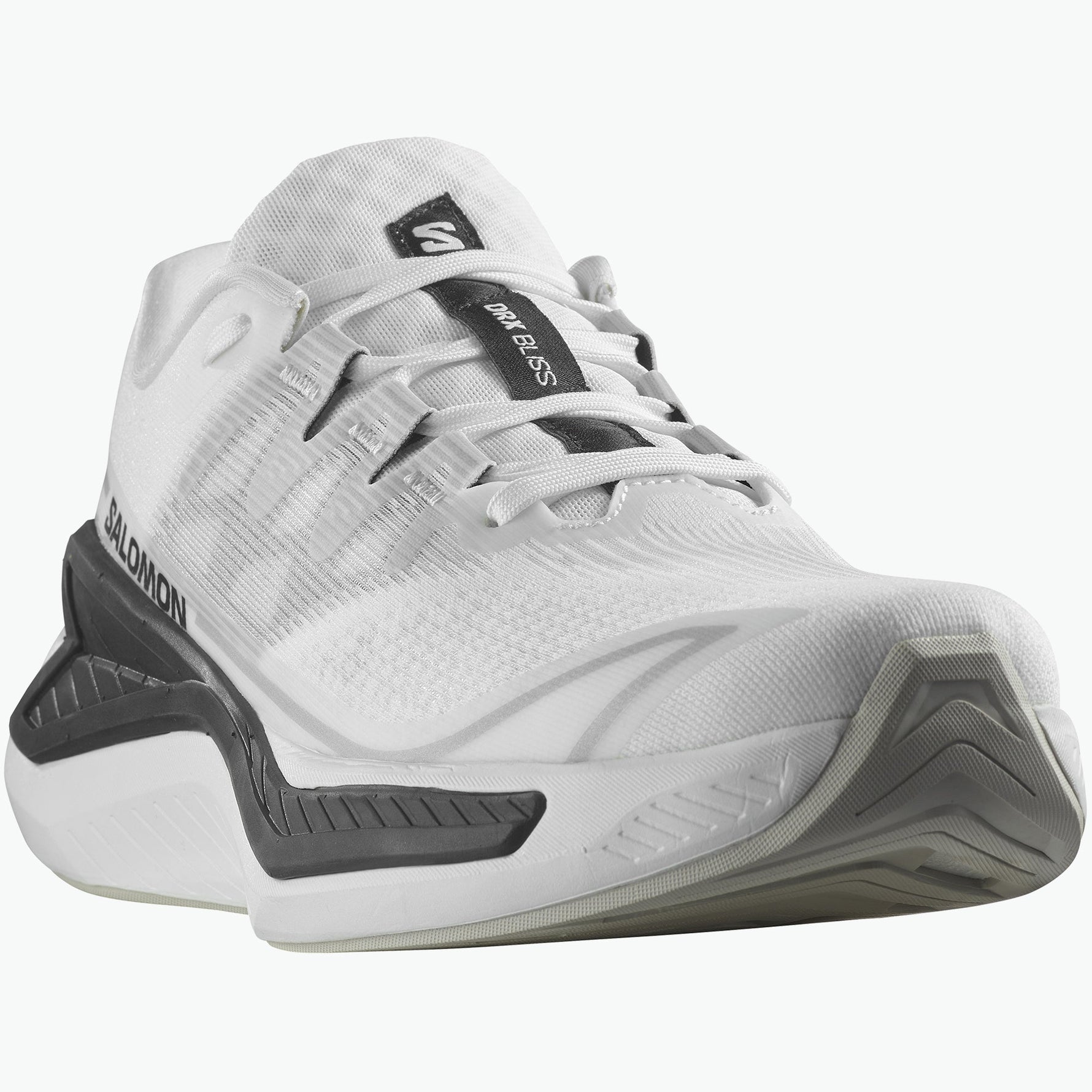 Salomon DRX Bliss women's running shoe in white with black details on clean background