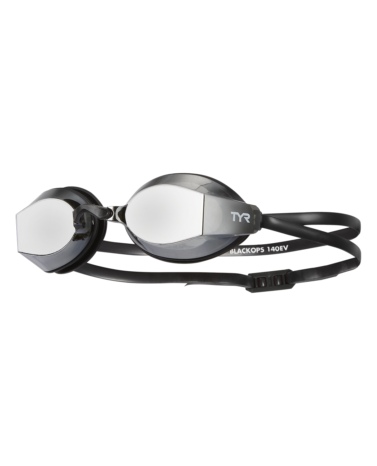 TYR Black Ops 140EV racing goggles with mirrored smoke lenses and black strap