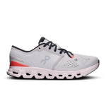 On Cloud X 4 women's running shoe in silver with flame orange accent