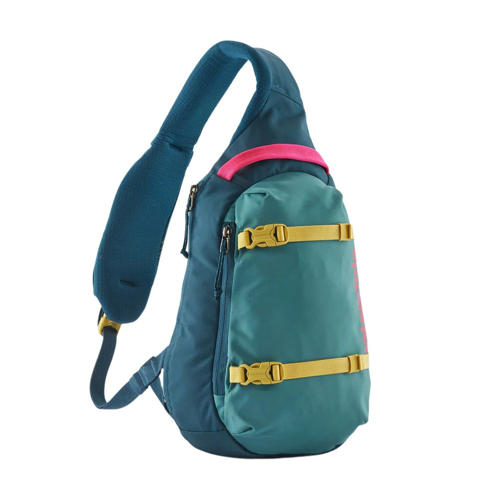 Patagonia Atom Sling 8L backpack in smolder blue with colorful accent straps