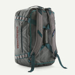 Patagonia Black Hole 40L duffel bag rear view showing backpack straps in Noble Grey colorway