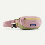 Patagonia Terravia Mini Hip Pack in pink and green colorblock on white background