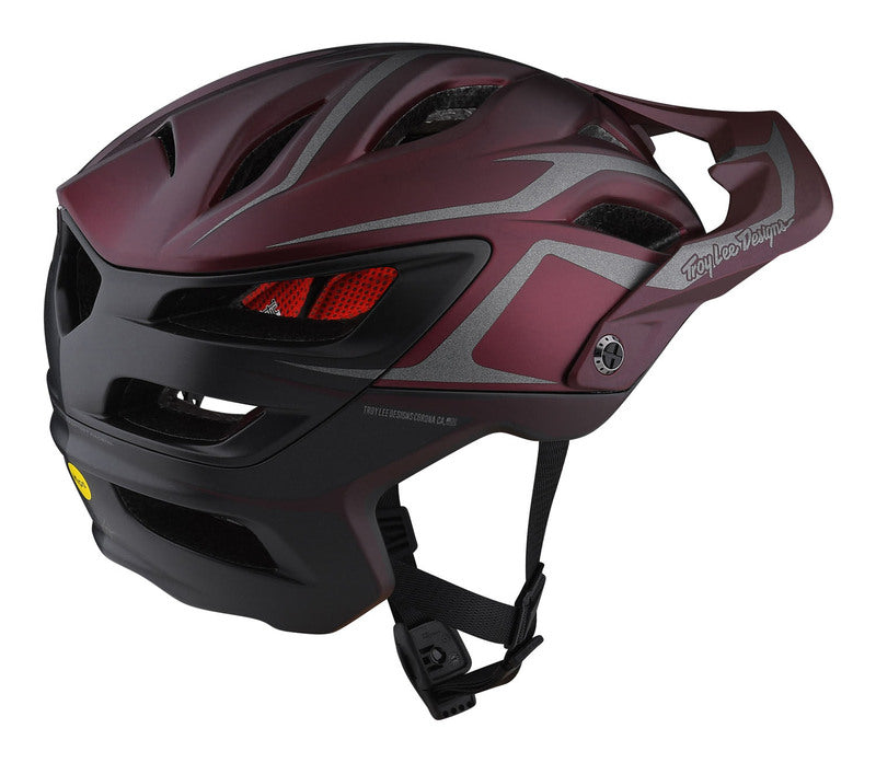 Troy Lee Designs A3 MIPS mountain bike helmet in burgundy with gray accents