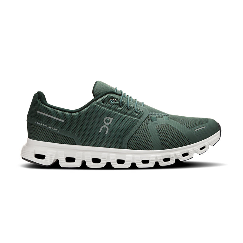 On Cloud 6 running shoes in olive green with white sole