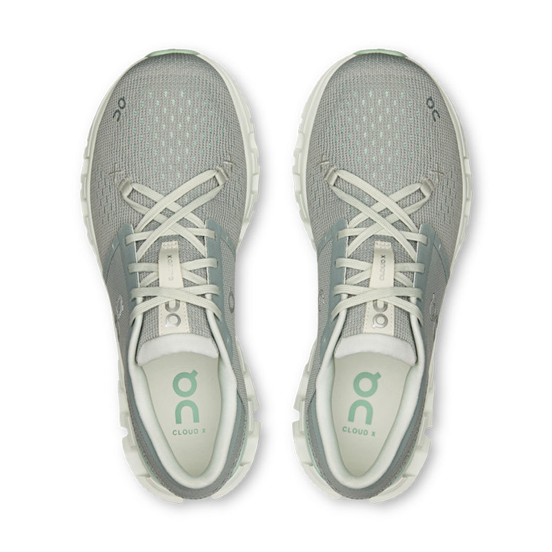 On Cloud X 4 women's running shoes in Tin Iceberg colorway, top view