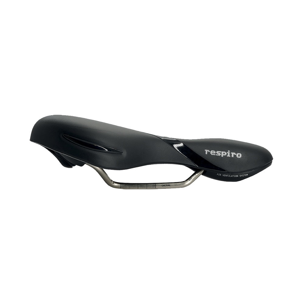 Selle Royal Respiro Athletic saddle in black with manganese rails, side profile view