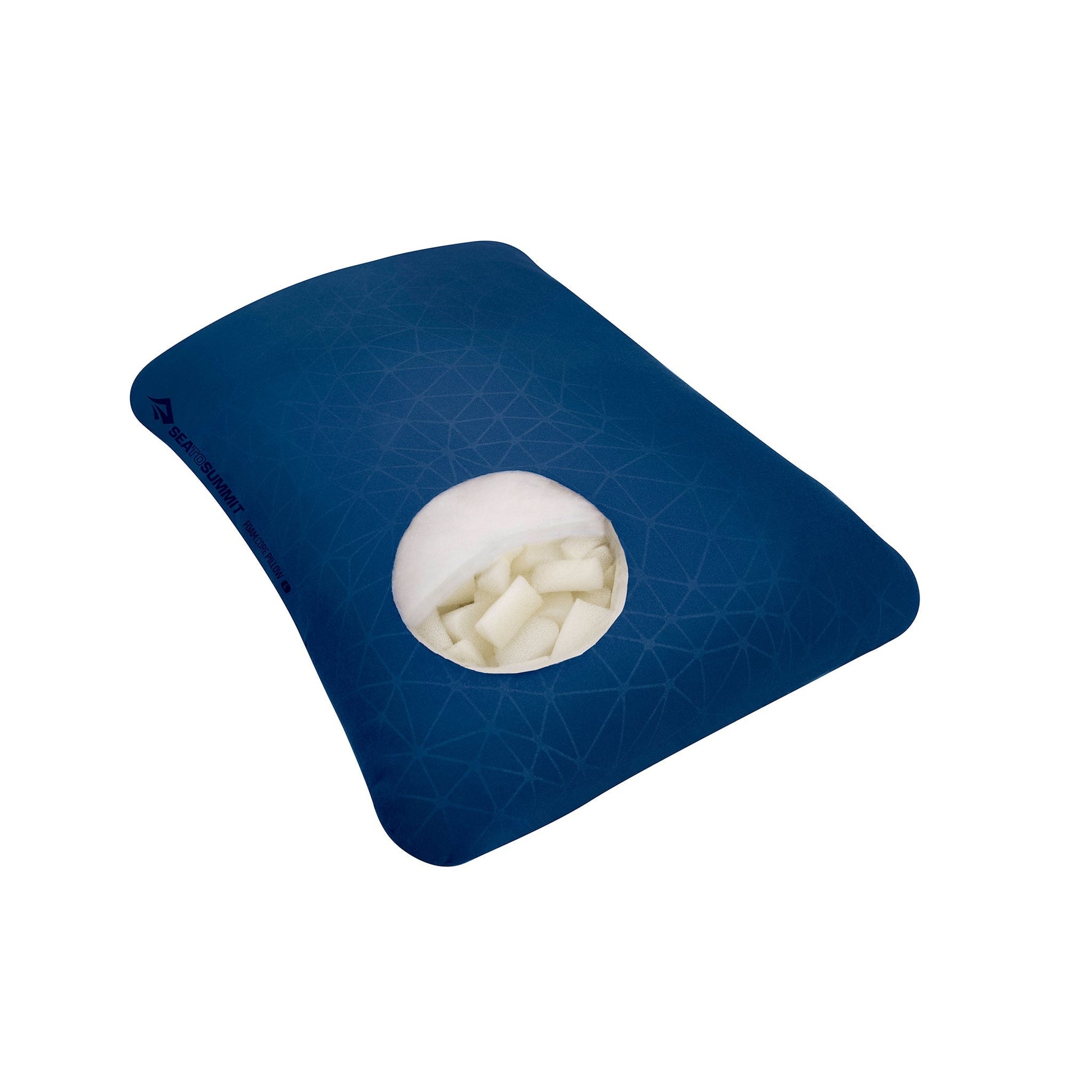 Sea To Summit Navy Blue Foam Core Pillow with white foam insert visible