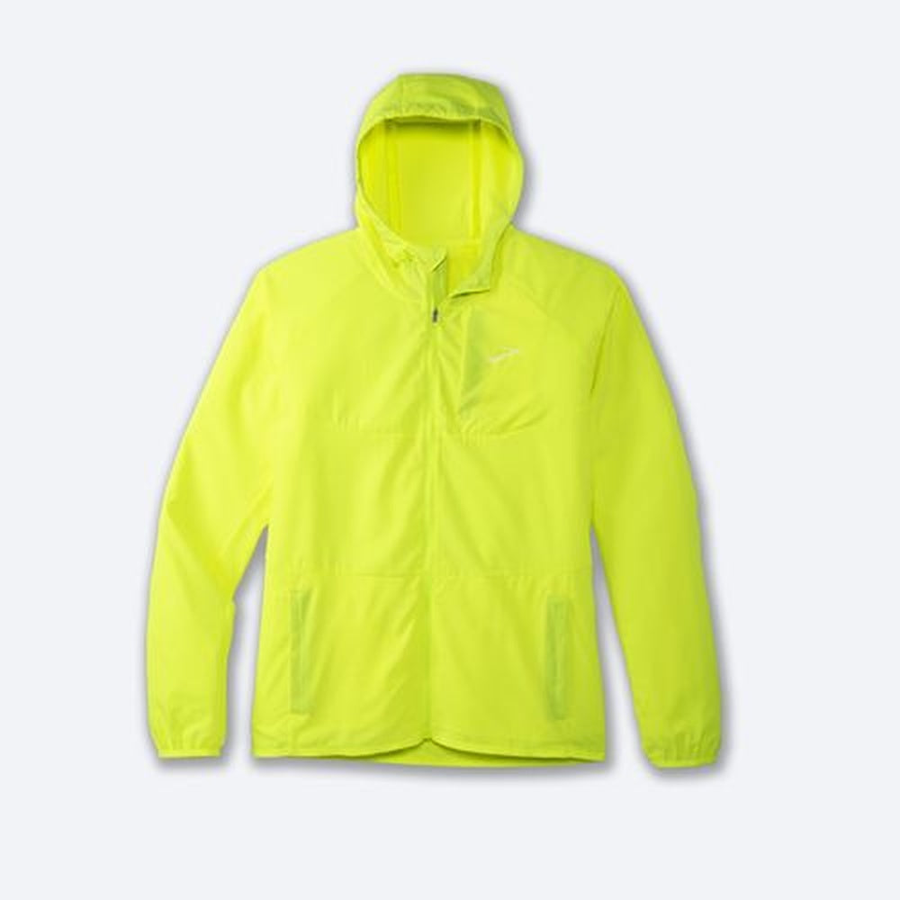 Brooks Canopy Jacket Men's in bright nightlife yellow-green color on white background